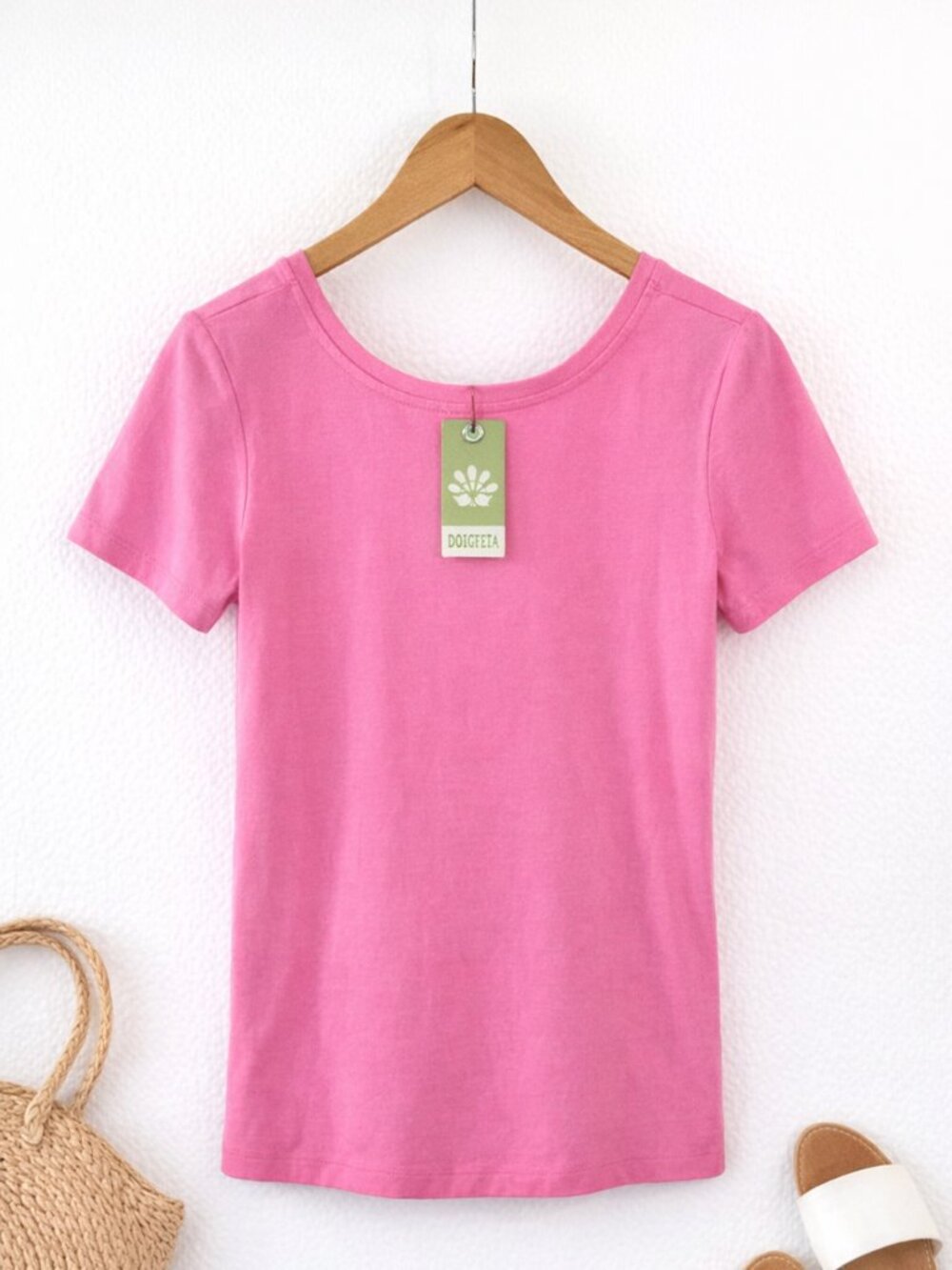 NEW Dolcezza Pink Scoop Neck Cotton Tee • Summer Essential • NWT • Small